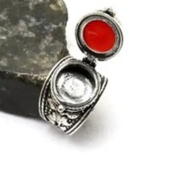 Coral Gemstone Sterling SilverPoison Ring SZ 8 - Picture 2 of 2